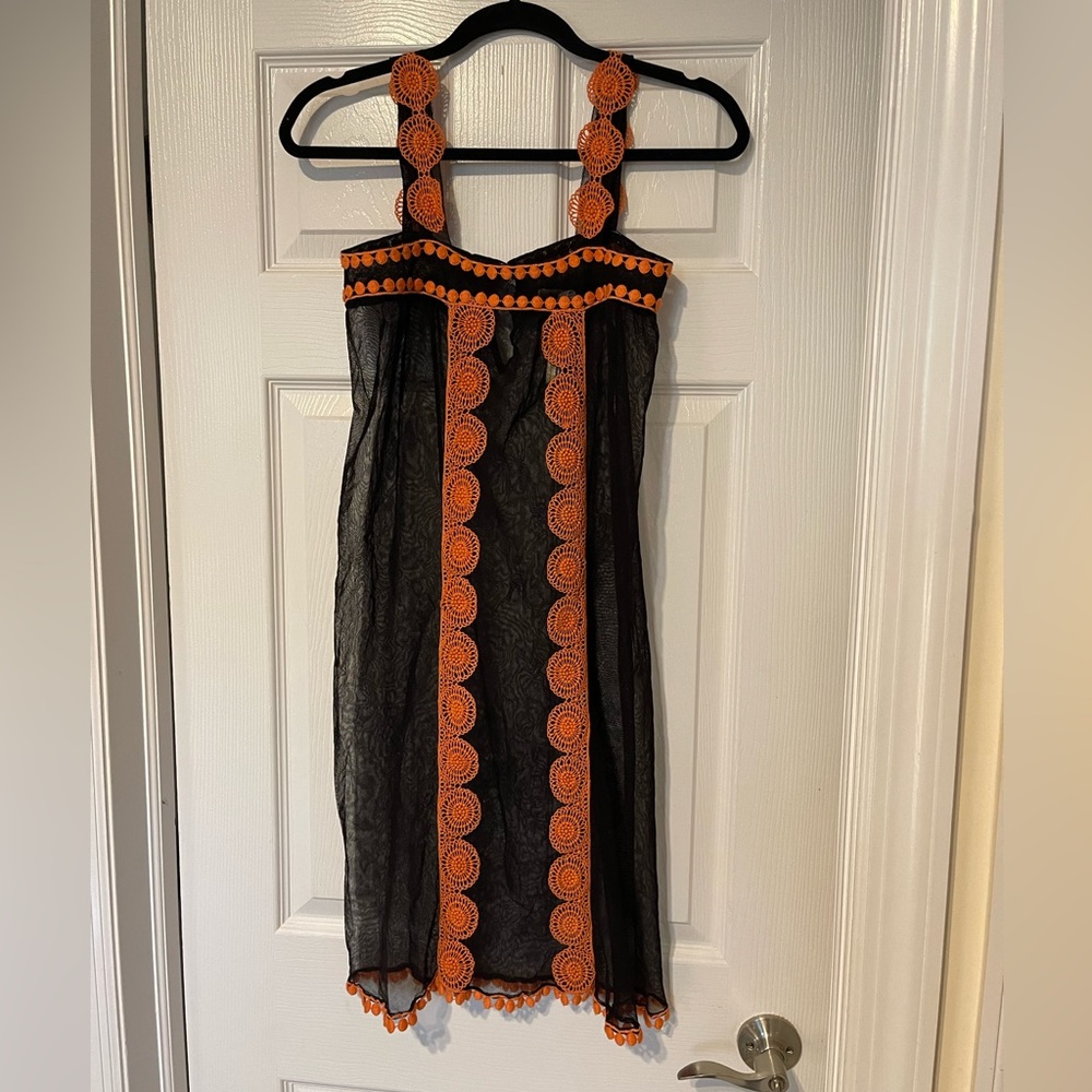 Ella Luna Paris Black Sheer Dress with Orange Embroidery